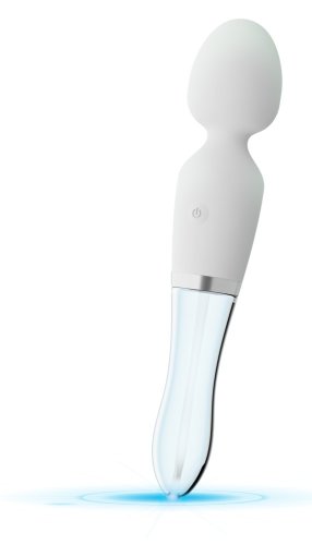 Vibrator Masaj, 10 Moduri Vibratii, Silicon/Sticla, LED, USB, Alb, 21.5 cm